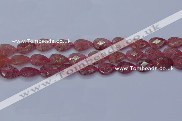 CBQ477 15.5 inches 12*16mm faceted flat teardrop strawberry quartz beads