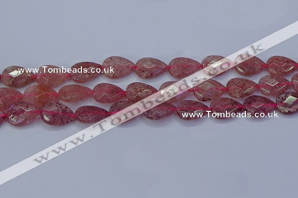 CBQ478 15.5 inches 13*18mm faceted flat teardrop strawberry quartz beads