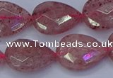 CBQ479 15.5 inches 15*20mm faceted flat teardrop strawberry quartz beads