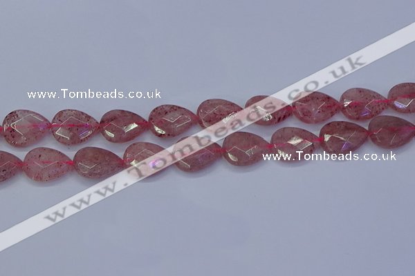 CBQ479 15.5 inches 15*20mm faceted flat teardrop strawberry quartz beads