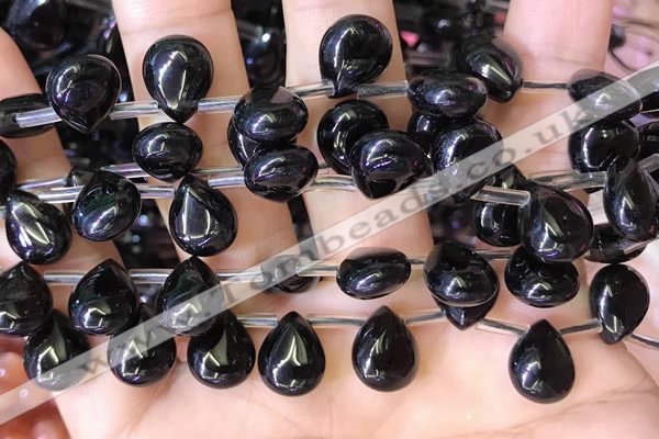 CBQ510 Top drilled 9*12mm flat teardrop natural black quartz beads