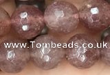 CBQ573 15.5 inches 10mm faceted round strawberry quartz beads