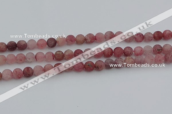 CBQ661 15.5 inches 8mm round matte strawberry quartz beads