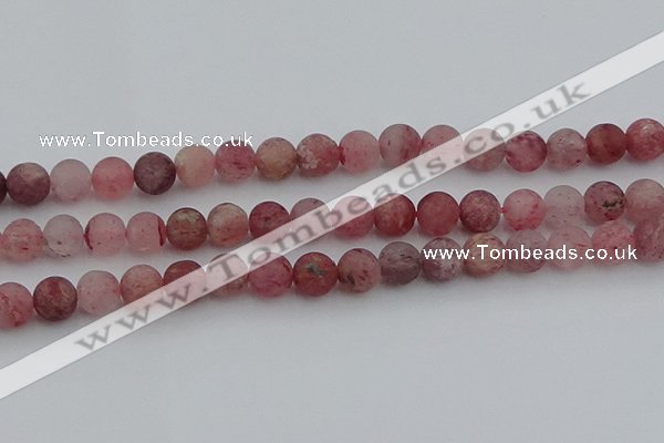 CBQ662 15.5 inches 10mm round matte strawberry quartz beads