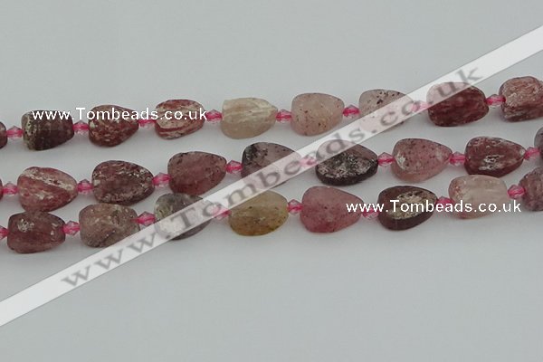 CBQ669 15.5 inches 10*15mm flat teardrop matte strawberry quartz beads