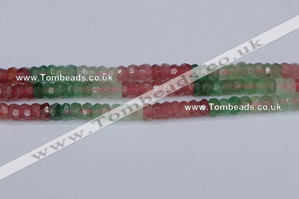 CBQ675 15.5 inches 4*7mm faceted rondelle mixed strawberry quartz beads