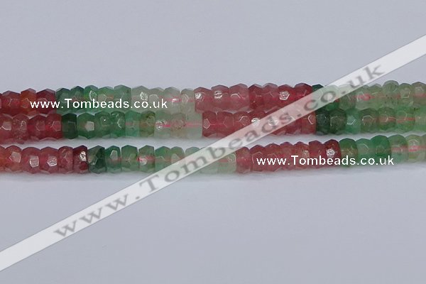 CBQ676 15.5 inches 5*9mm faceted rondelle mixed strawberry quartz beads