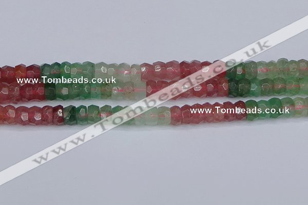 CBQ677 15.5 inches 6*11mm faceted rondelle mixed strawberry quartz beads