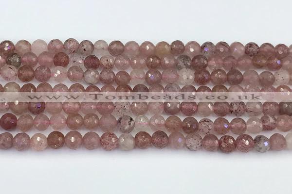 CBQ761 15 inches 6mm faceted round strawberry quartz beads