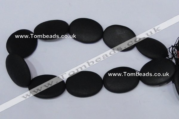 CBS11 15.5 inches 30*40mm oval black stone beads wholesale