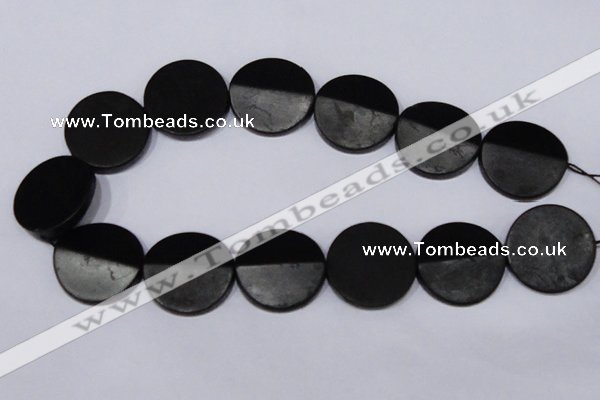 CBS21 15.5 inches 30mm coin black stone beads wholesale