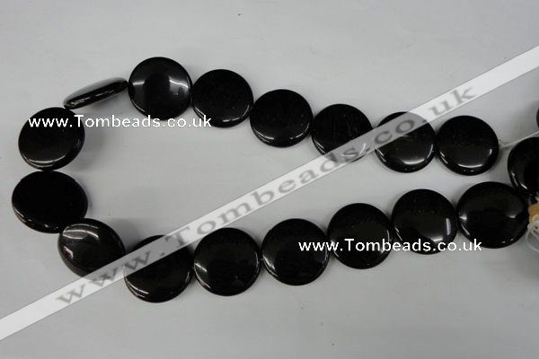 CBS245 15.5 inches 25mm flat round blackstone beads wholesale