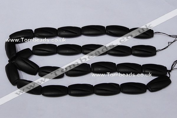 CBS27 15.5 inches 16*30mm carved flat drum black stone beads