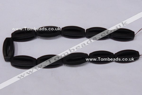 CBS28 15.5 inches 15*35mm carved flat drum black stone beads