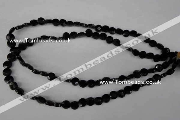 CBS291 15.5 inches 8mm faceted coin blackstone beads wholesale