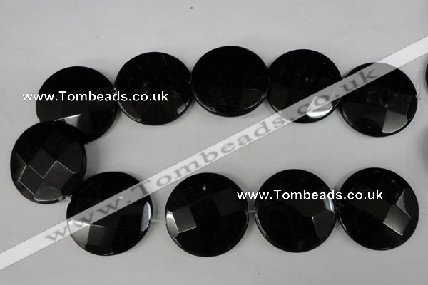 CBS300 15.5 inches 35mm faceted coin blackstone beads wholesale