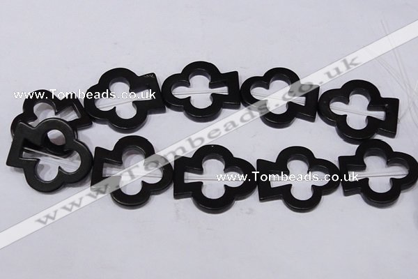 CBS32 15.5 inches 35*40mm leaf  black stone beads wholesale