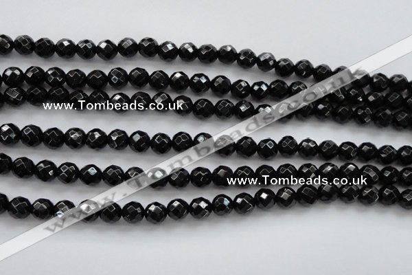 CBS504 15.5 inches 7mm faceted round A grade black spinel beads