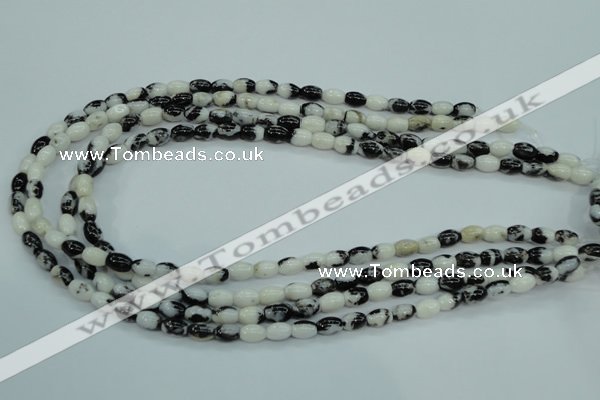 CBW117 15.5 inches 6*8mm rice black & white jasper beads