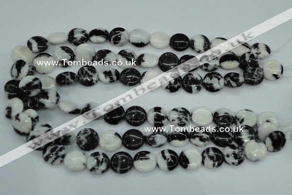 CBW144 15.5 inches 15mm flat round black & white jasper beads