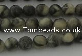 CBW161 15.5 inches 6mm round matte black fossil jasper beads