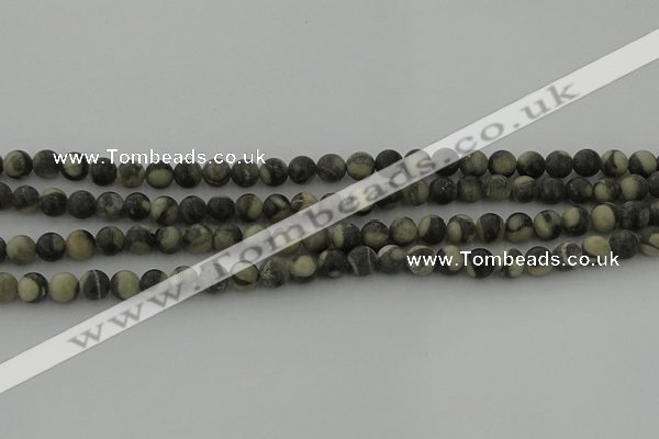 CBW161 15.5 inches 6mm round matte black fossil jasper beads