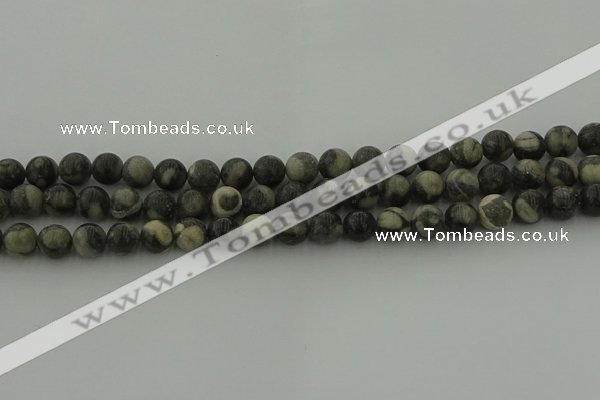 CBW162 15.5 inches 8mm round matte black fossil jasper beads