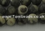 CBW163 15.5 inches 10mm round matte black fossil jasper beads