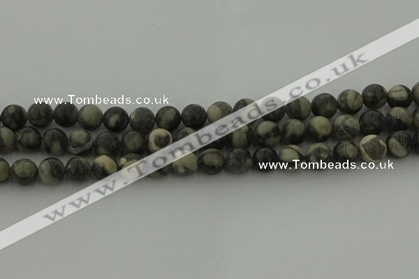 CBW163 15.5 inches 10mm round matte black fossil jasper beads