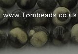 CBW164 15.5 inches 12mm round matte black fossil jasper beads