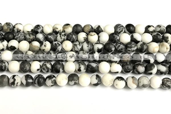 CBW191 15 inches 6mm round matte black & white jasper beads