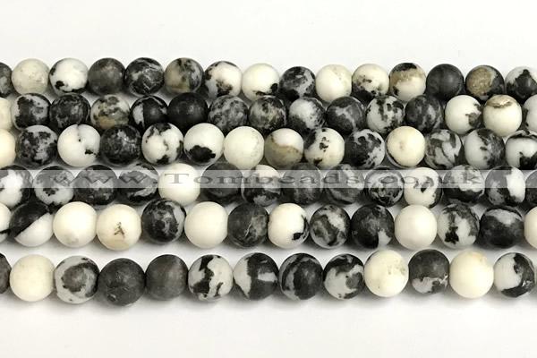 CBW193 15 inches 10mm round matte black & white jasper beads