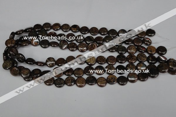 CBZ209 15.5 inches 12mm flat round bronzite gemstone beads