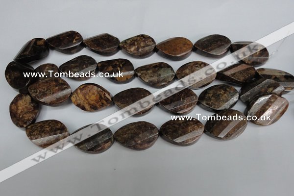 CBZ248 15.5 inches 20*30mm faceted & twisted oval bronzite gemstone beads