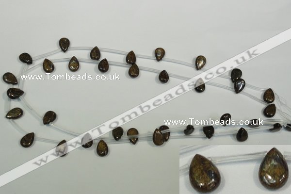 CBZ255 Top-drilled 8*12mm flat teardrop bronzite gemstone beads