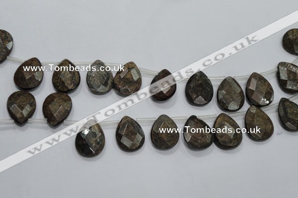 CBZ505 Top-drilled 10*14mm faceted flat teardrop bronzite gemstone beads