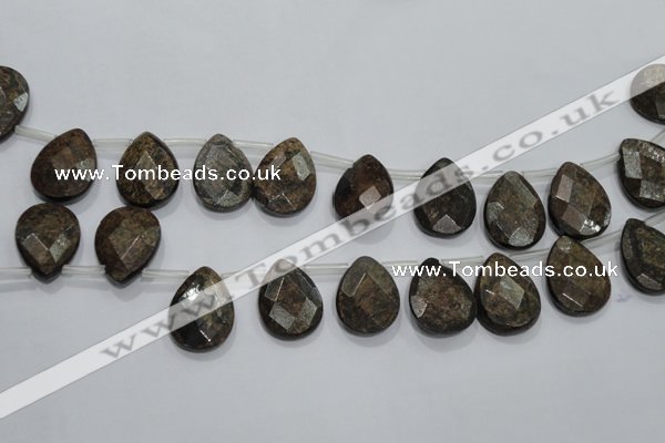 CBZ507 Top-drilled 13*18mm faceted flat teardrop bronzite gemstone beads