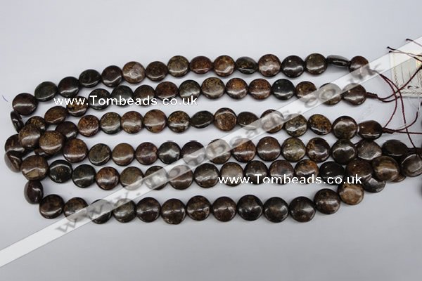 CBZ72 15.5 inches 12mm flat round bronzite gemstone beads