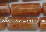 CCA470 15.5 inches 12*30mm faceted tube orange calcite gemstone beads