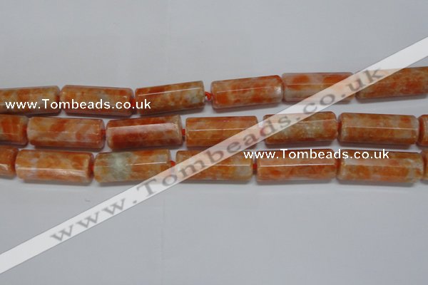 CCA470 15.5 inches 12*30mm faceted tube orange calcite gemstone beads