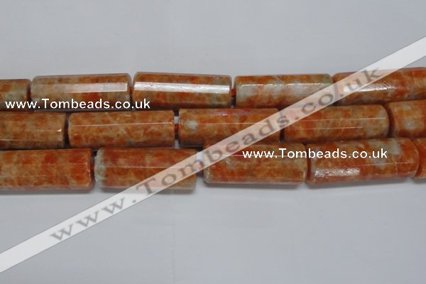 CCA472 15.5 inches 16*40mm faceted tube orange calcite gemstone beads