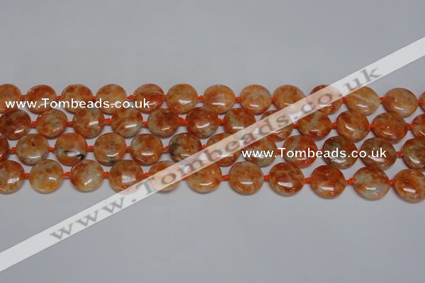 CCA475 15.5 inches 15mm flat round orange calcite gemstone beads