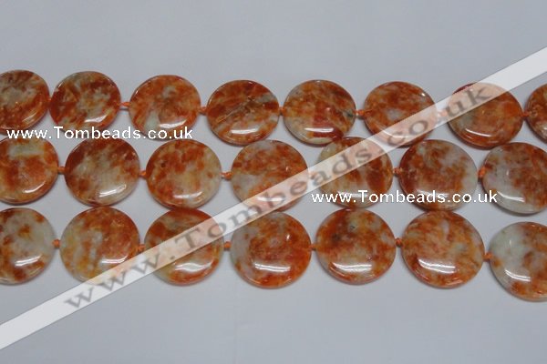 CCA478 15.5 inches 30mm flat round orange calcite gemstone beads