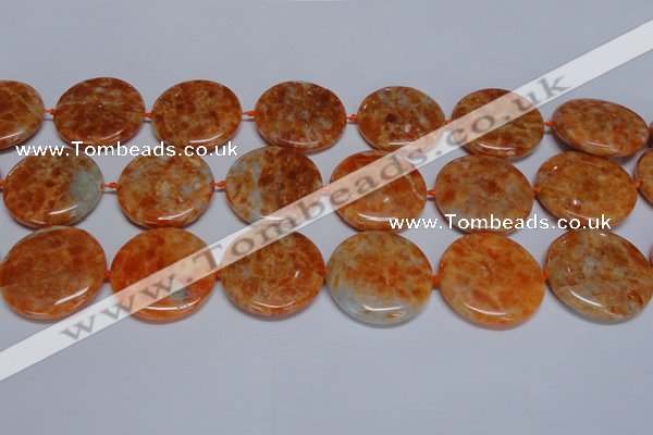 CCA479 15.5 inches 35mm flat round orange calcite gemstone beads