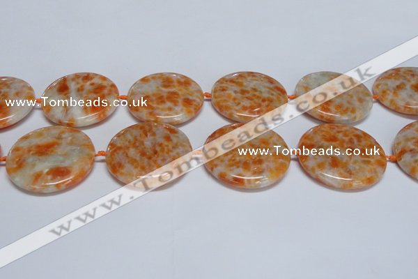 CCA480 15.5 inches 40mm flat round orange calcite gemstone beads
