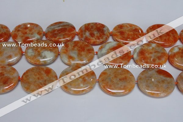 CCA488 15.5 inches 32*37mm oval orange calcite gemstone beads