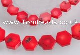 CCB10 5pcs 15.5 inches 9mm & 12mm hexagon red coral beads Wholesale