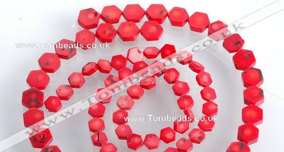 CCB10 5pcs 15.5 inches 9mm & 12mm hexagon red coral beads Wholesale