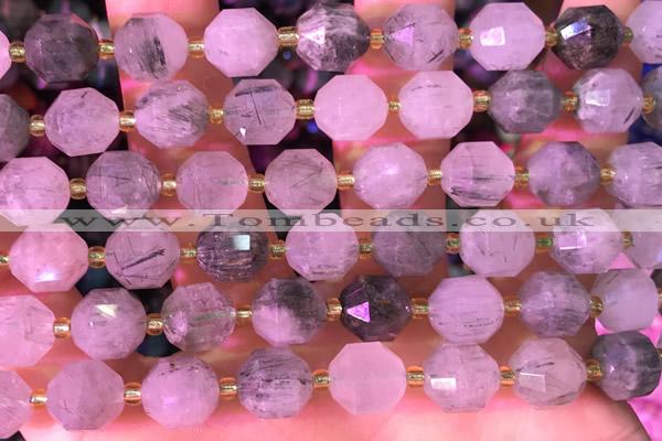 CCB1002 15 inches 9*10mm faceted rutilated quartz beads