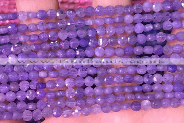 CCB1044 15 inches 4mm faceted coin tanzanite beads